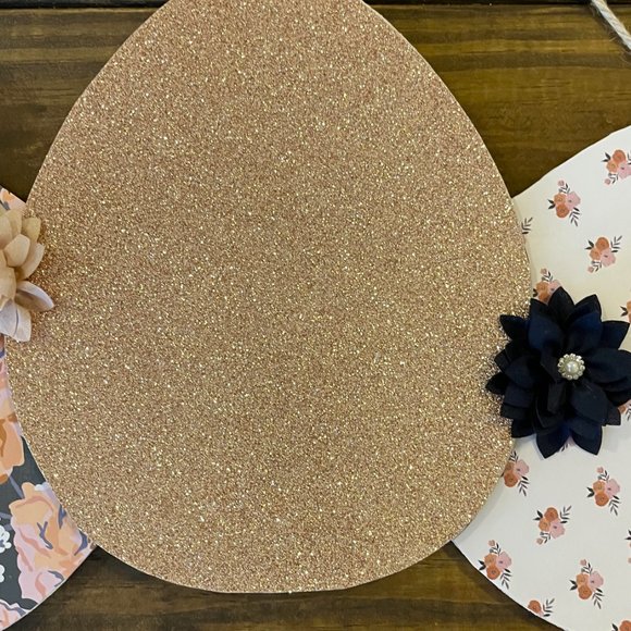 Easter Decoration Spring Home Door Hanger 3 Eggs Rose Gold Floral Peach Navy - Picture 13 of 15